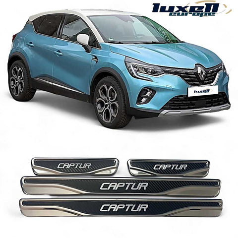 Chrome and Carbon Fiber Door Sill Scratch Guards for Renault Captur - Set of 4 - Luxell Europe