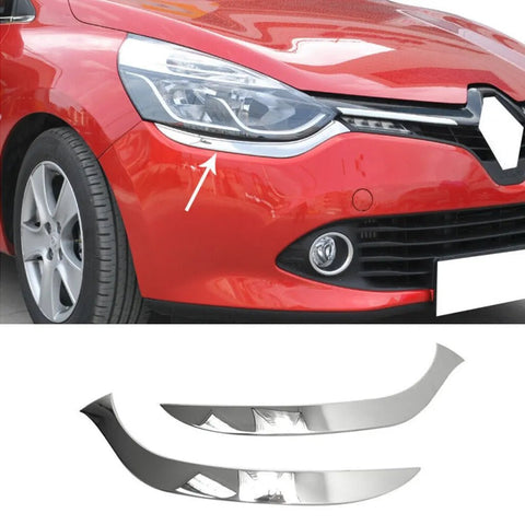 Fits Renault Clio MK4 2012-2019 Chrome Front Bumper Head Lamp Light Surround Trim 2 Pcs - Luxell Europe