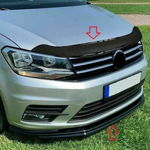 Vw Caddy Mk4 2015-2019 Lower Front Abs Gloss Black Splitter & Bonnet Deflector 2Pcs - Luxell Europe