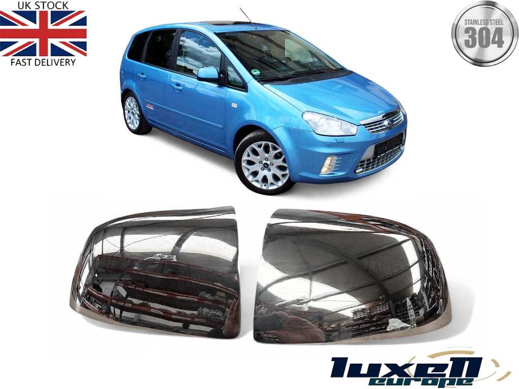 2 - Piece Chrome Door Wing Mirror Covers - Compatible with Ford C - Max, Fiesta V, Focus MK2, Fusion - Stylish Upgrade for Your Vehicle - Luxell Europe