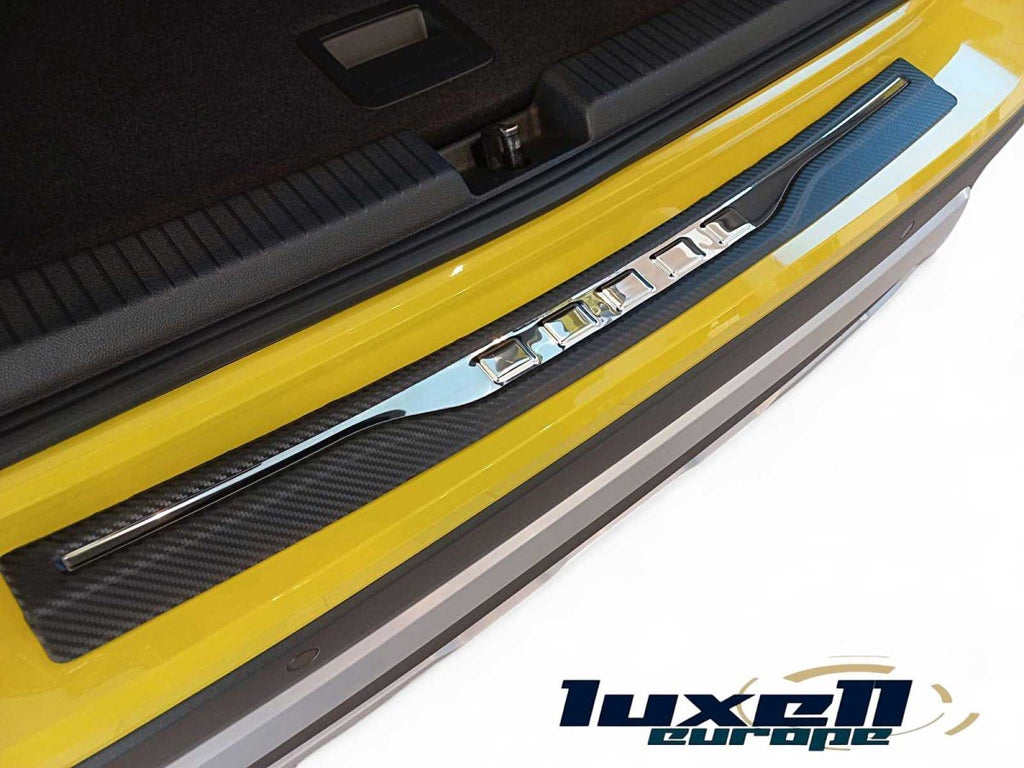 3D Rear Bumper Protector S. Steel with Carbon Fiber & Chrome For Jetta 2020 - 2024 - Luxell Europe