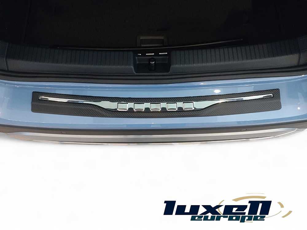 3D Rear Bumper Protector S. Steel with Carbon Fiber & Chrome For Jetta 2020 - 2024 - Luxell Europe