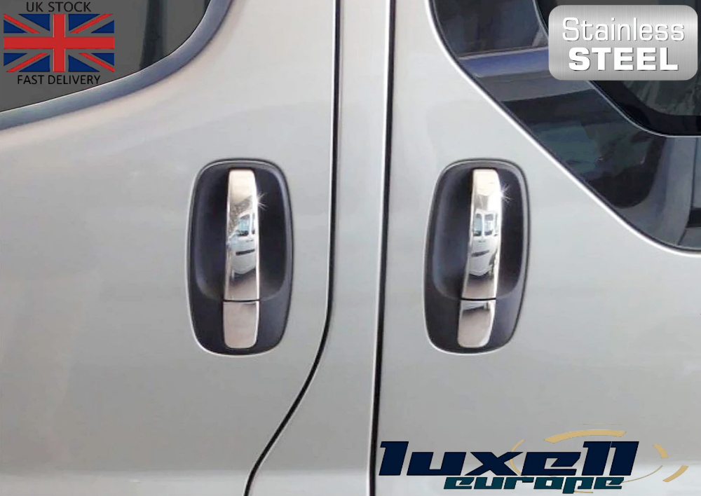 Chrome Door Handle Covers 4 Doors Stainless Steel for Vauxhall Vivaro, Renault Trafic, Nissan Primastar (2001-2014)