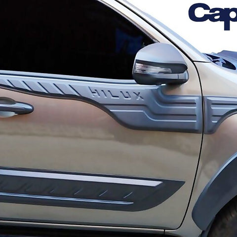 Black ABS Side Cladding Kits Upper Moulding for Toyota Hilux 2020-2023 (4 Pieces) - Luxell Europe