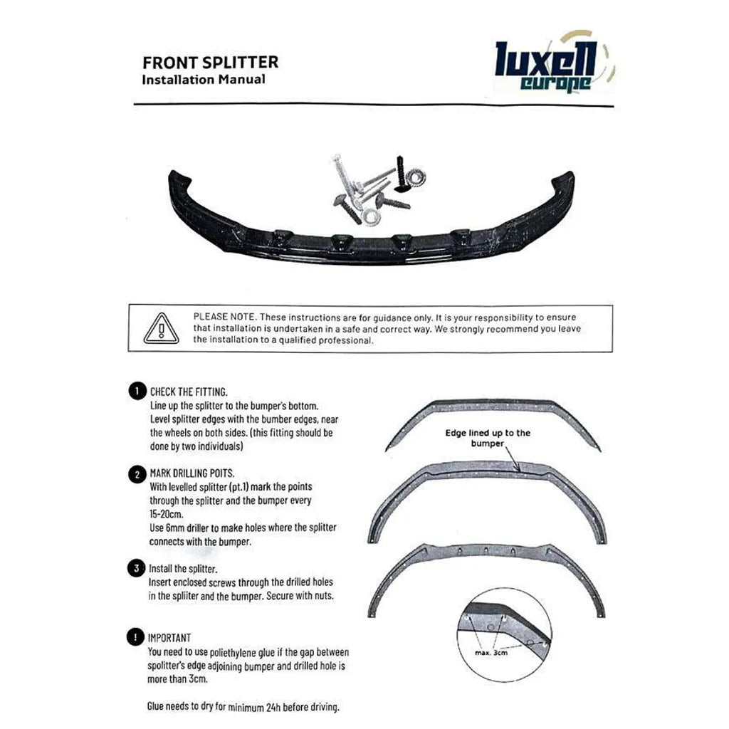 Black Front Bumper Lower Splitter Spoiler Lip for VW Caddy MK5 V (2020 - Up) - Luxell Europe