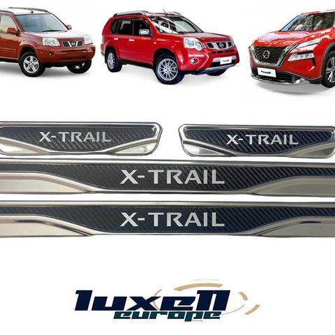 Chrome and Carbon Fiber Door Sill Scratch Guards For Nissan X-Trail 4 pcs (2001-2024) - Luxell Europe