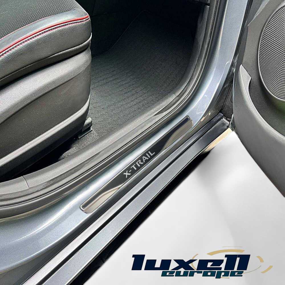 Chrome and Carbon Fiber Door Sill Scratch Guards For Nissan X-Trail 4 pcs (2001-2024) - Luxell Europe