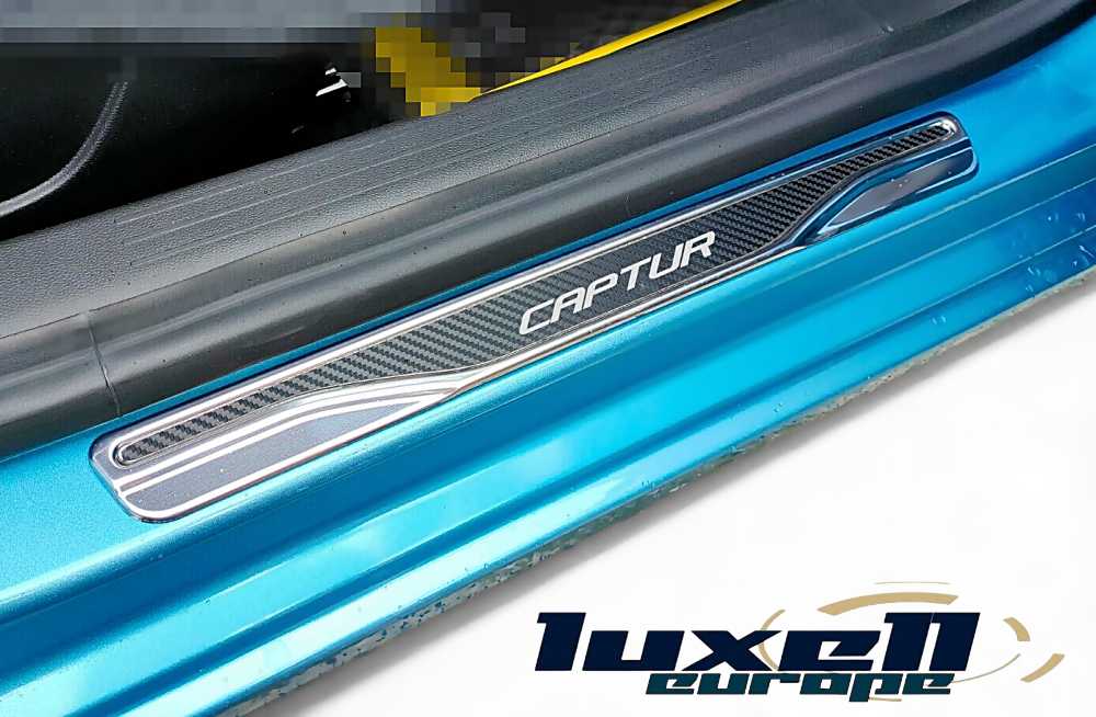 Chrome and Carbon Fiber Door Sill Scratch Guards for Renault Captur - Set of 4 - Luxell Europe