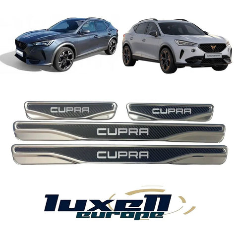 Chrome and Carbon Fiber Door Sill Scratch Guards For SEAT CUPRA 4 pcs (2020-2024) - Luxell Europe