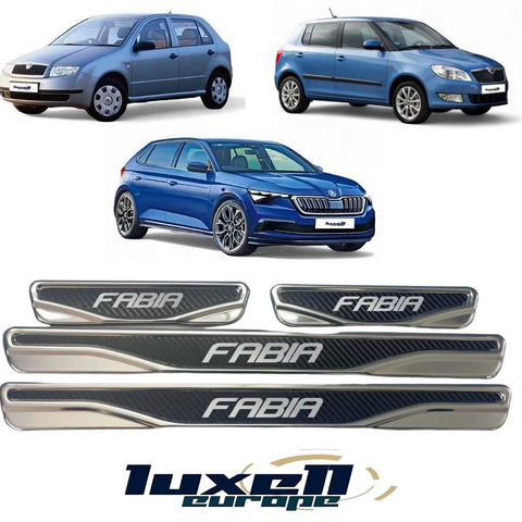 Chrome and Carbon Fiber Door Sill Scratch Guards for SKODA FABIA 4 Pcs (1999-2024) - Luxell Europe