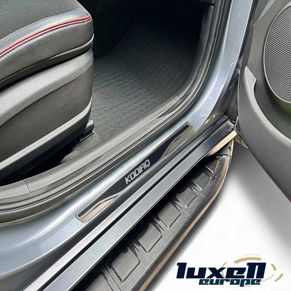 Chrome and Carbon Fiber Door Sill Scratch Guards for SKODA KODIAQ 4 Pcs (2016-2024) - Luxell Europe