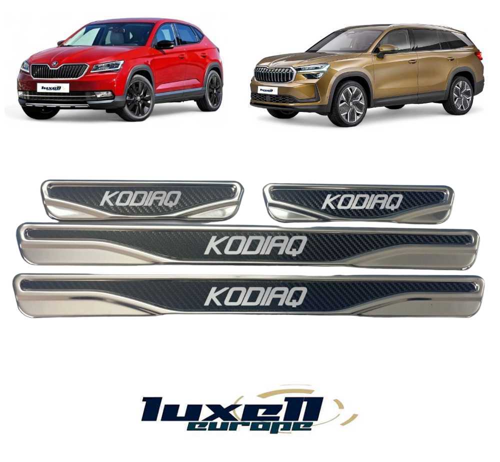 Chrome and Carbon Fiber Door Sill Scratch Guards for SKODA KODIAQ 4 Pcs (2016-2024) - Luxell Europe