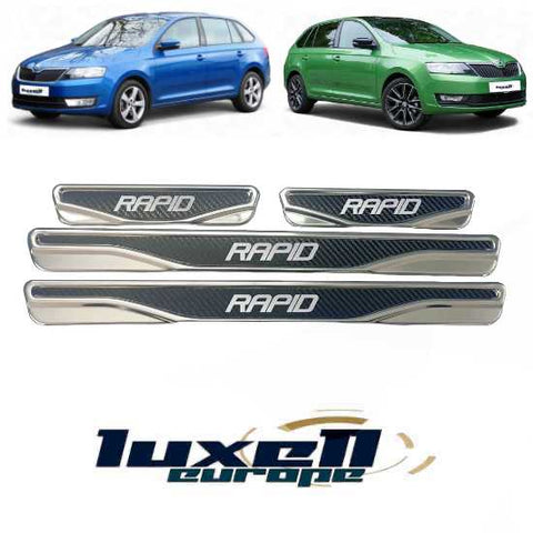 Chrome and Carbon Fiber Door Sill Scratch Guards for SKODA RAPID 4 Pcs (2012-2019) - Luxell Europe