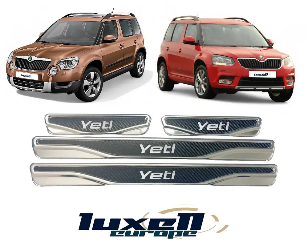 Chrome and Carbon Fiber Door Sill Scratch Guards for SKODA YETI 4 pcs (2009-2017) - Luxell Europe