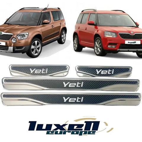Chrome and Carbon Fiber Door Sill Scratch Guards for SKODA YETI 4 pcs (2009-2017) - Luxell Europe