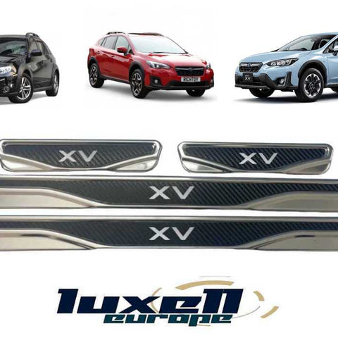 Chrome and Carbon Fiber Door Sill Scratch Guards For SUBARU XV 4 pcs (2011-2024) - Luxell Europe