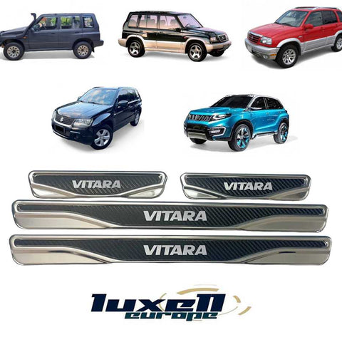 Chrome and Carbon Fiber Door Sill Scratch Guards for SUZUKI VITARA 4 Pcs (1991-2024) - Luxell Europe