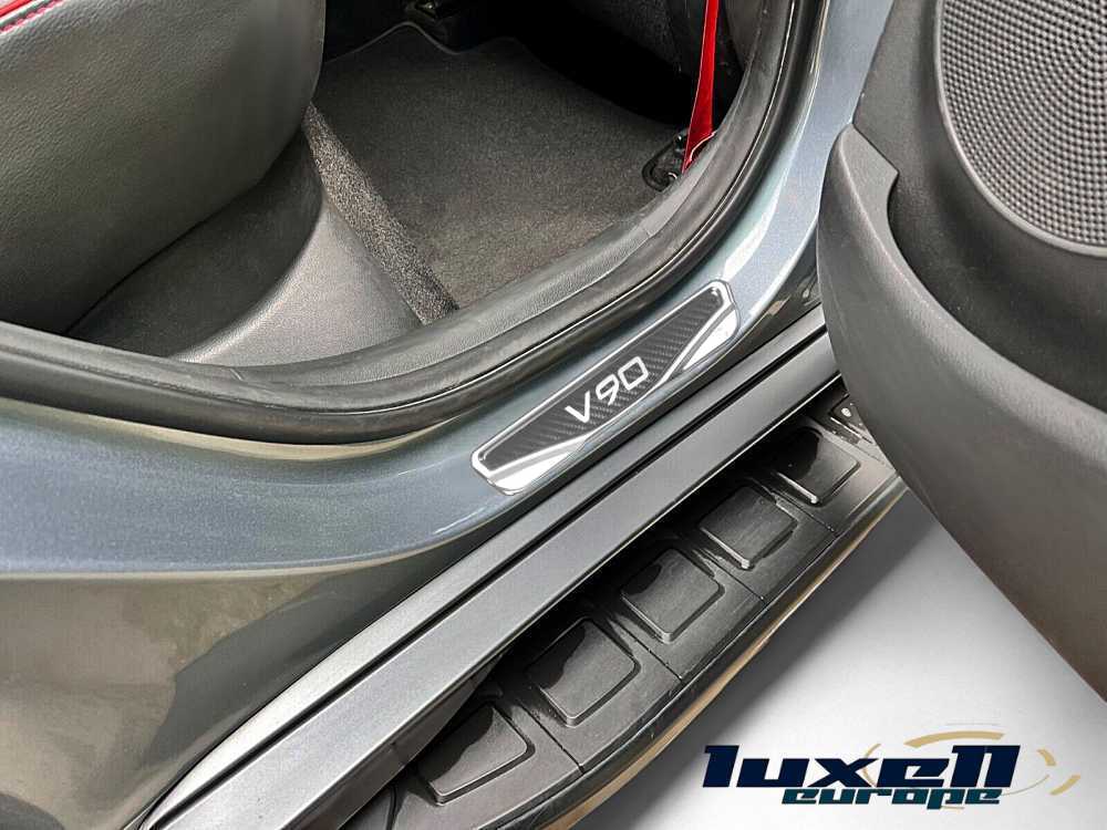 Chrome and Carbon Fiber Door Sill Scratch Guards for VOLVO V90 - 4 pcs (2015-2024) - Luxell Europe