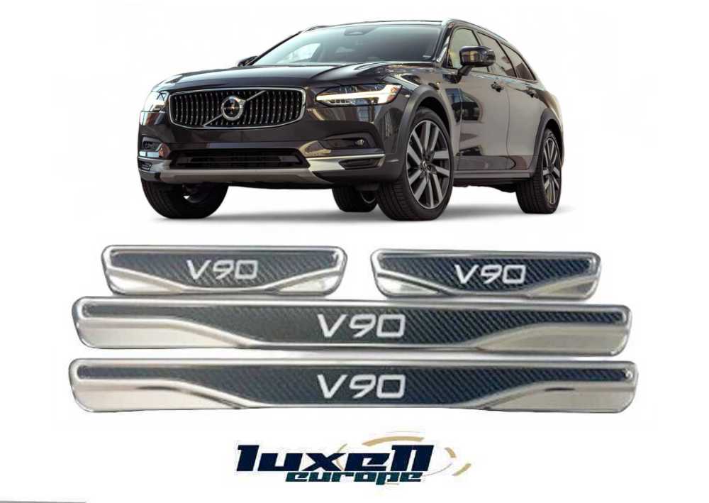 Chrome and Carbon Fiber Door Sill Scratch Guards for VOLVO V90 - 4 pcs (2015-2024) - Luxell Europe