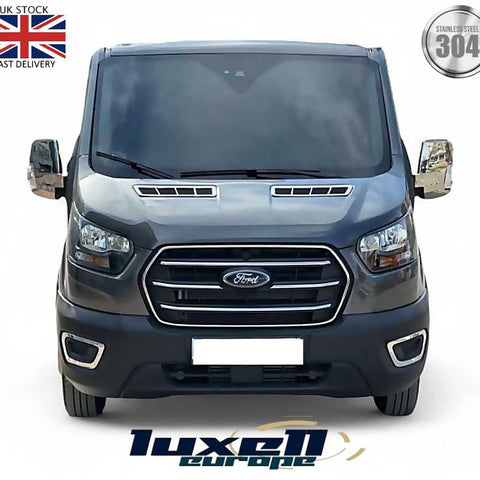 Chrome Bonnet Ventilation Hood Trim - 2 Pieces Stainless Steel for Transit MK8 (2014 - up) - Luxell Europe