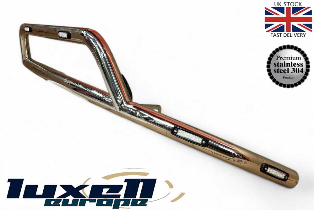 Chrome Bull Bar with LED Brake Lights - Stainless Steel for Ford Transit MK8 (2014 - 2018) - Luxell Europe