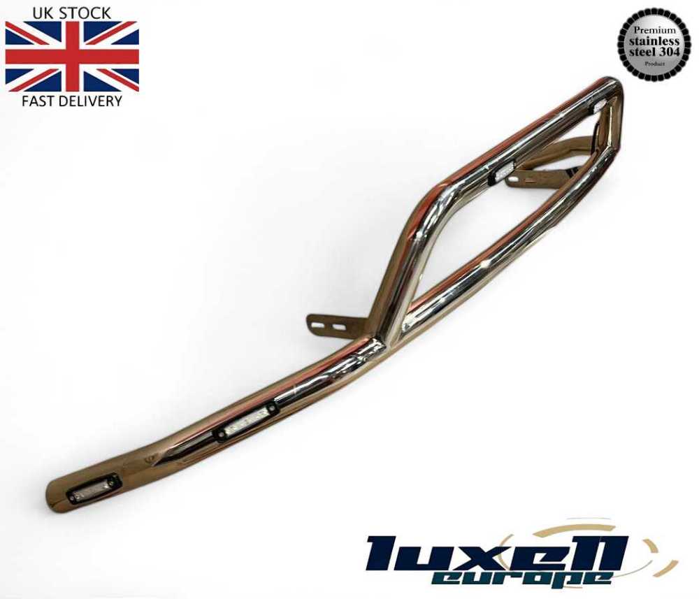 Chrome Bull Bar with LED Brake Lights - Stainless Steel for Ford Transit MK8 (2014 - 2018) - Luxell Europe