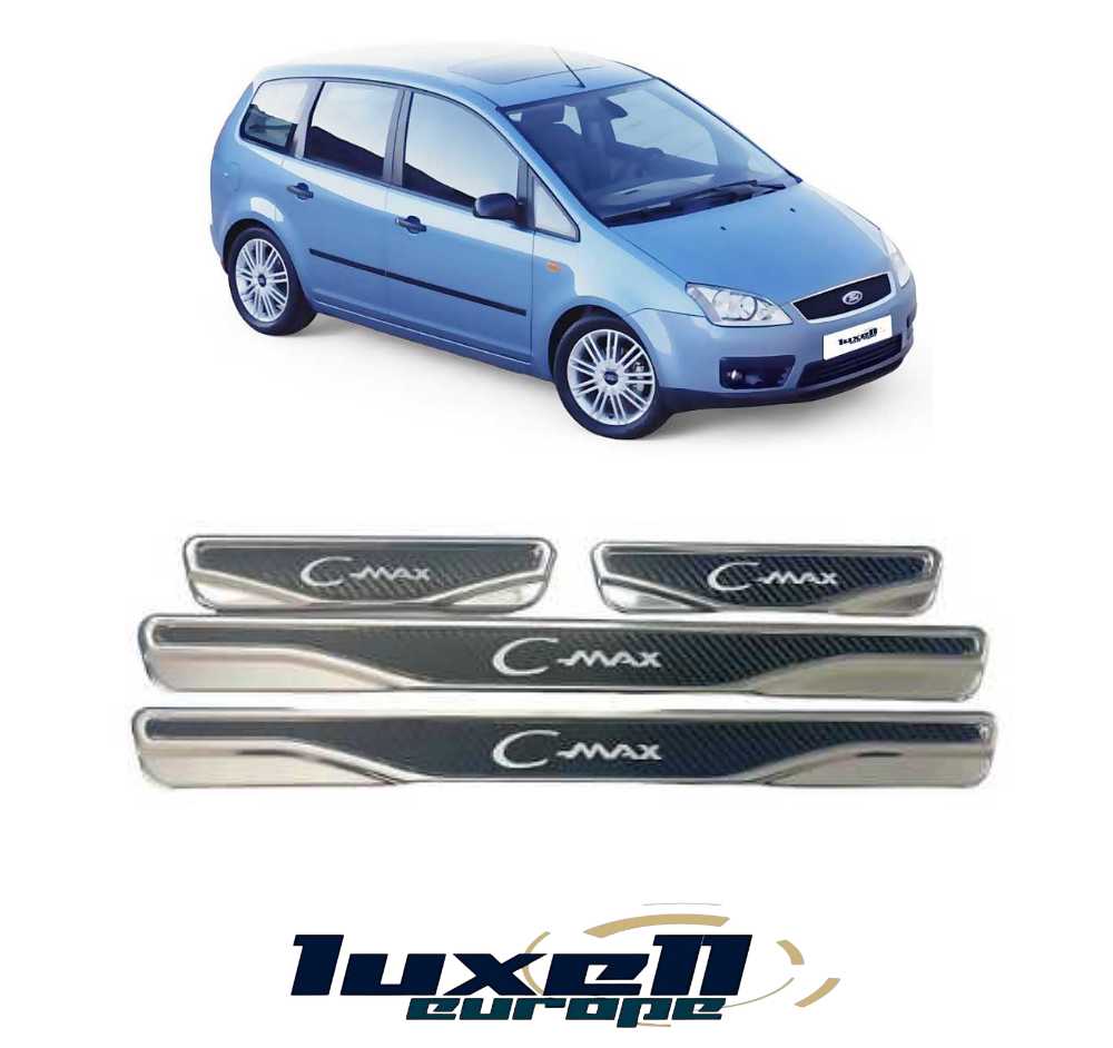 Chrome & Carbon Door Sill Scratch Guard Stainless Steel for Ford C-Max 2003-2019 - Luxell Europe