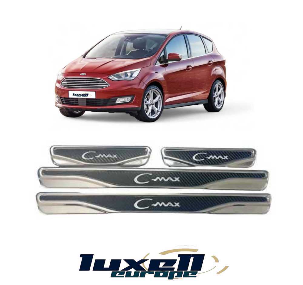 Chrome & Carbon Door Sill Scratch Guard Stainless Steel for Ford C-Max 2003-2019 - Luxell Europe