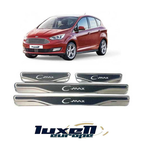 Chrome & Carbon Door Sill Scratch Guard Stainless Steel for Ford C-Max 2003-2019 - Luxell Europe
