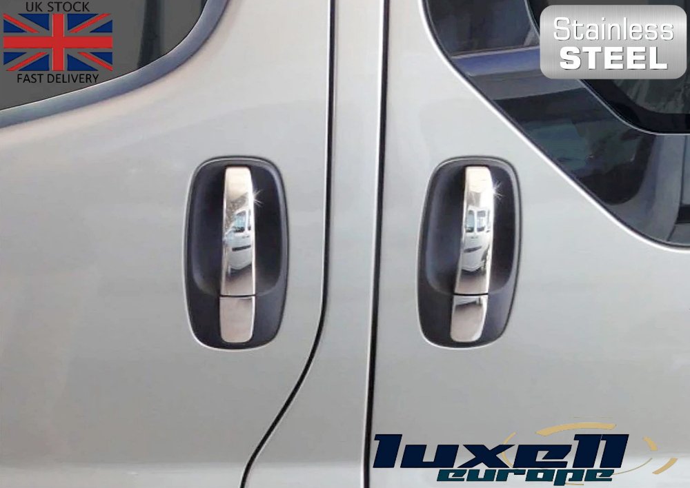 Chrome Door Handle Covers 3 Doors Stainless Steel Fits Vauxhall Vivaro 2001 - 2014, Renault Trafic 2001 - 2014, Nissan Primastar 2001 - 2014 - Luxell Europe