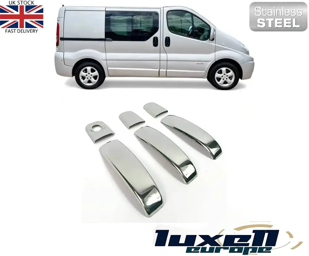 Chrome Door Handle Covers 3 Doors Stainless Steel Fits Vauxhall Vivaro 2001 - 2014, Renault Trafic 2001 - 2014, Nissan Primastar 2001 - 2014 - Luxell Europe