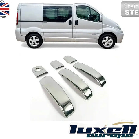 Chrome Door Handle Covers 3 Doors Stainless Steel Fits Vauxhall Vivaro 2001 - 2014, Renault Trafic 2001 - 2014, Nissan Primastar 2001 - 2014 - Luxell Europe