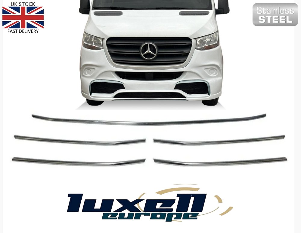 Chrome Front Grill Streamers 5 Pcs - Stainless Steel - Fits Mercedes Sprinter W907 2018 Onwards - Luxell Europe