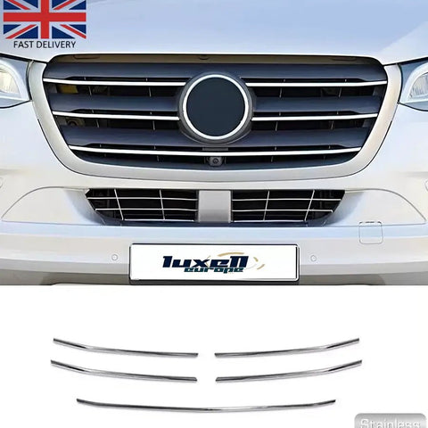 Chrome Front Grill Streamers 5 Pcs - Stainless Steel - Fits Mercedes Sprinter W907 2018 Onwards - Luxell Europe