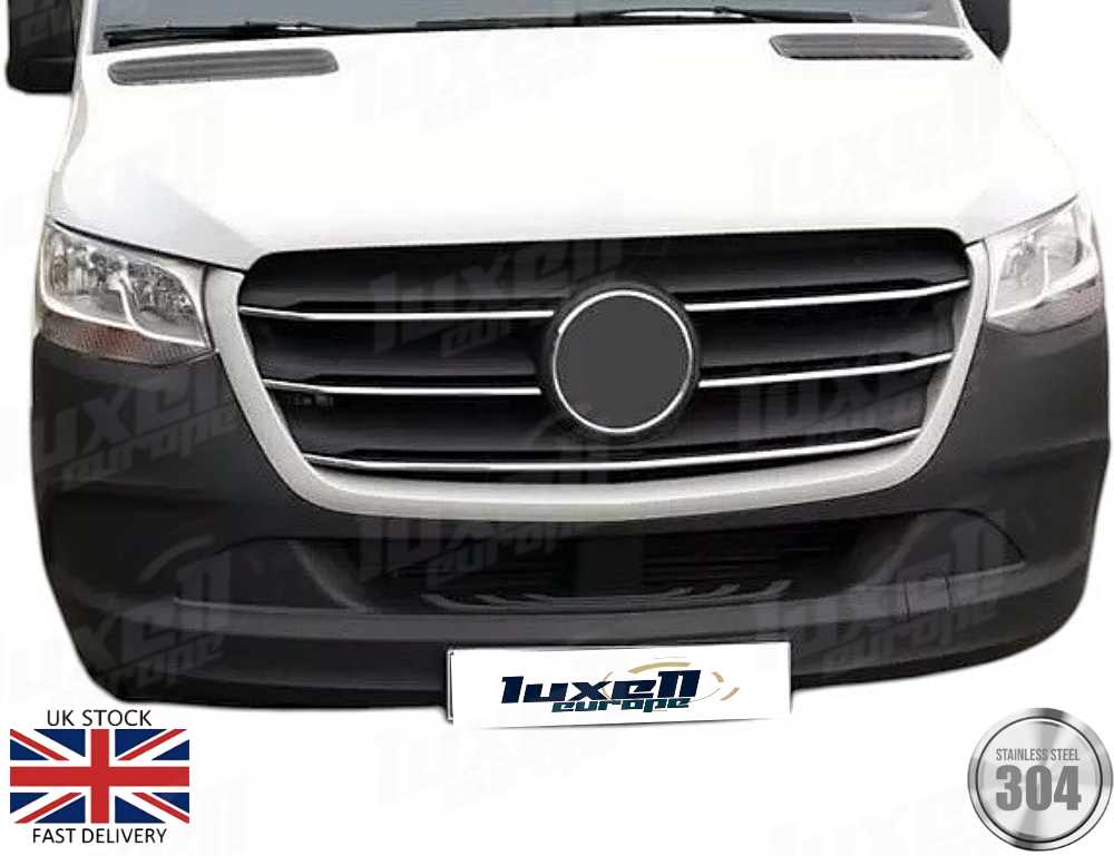 Chrome Front Grill Streamers 5 Pcs - Stainless Steel - Fits Mercedes Sprinter W907 2018 Onwards - Luxell Europe