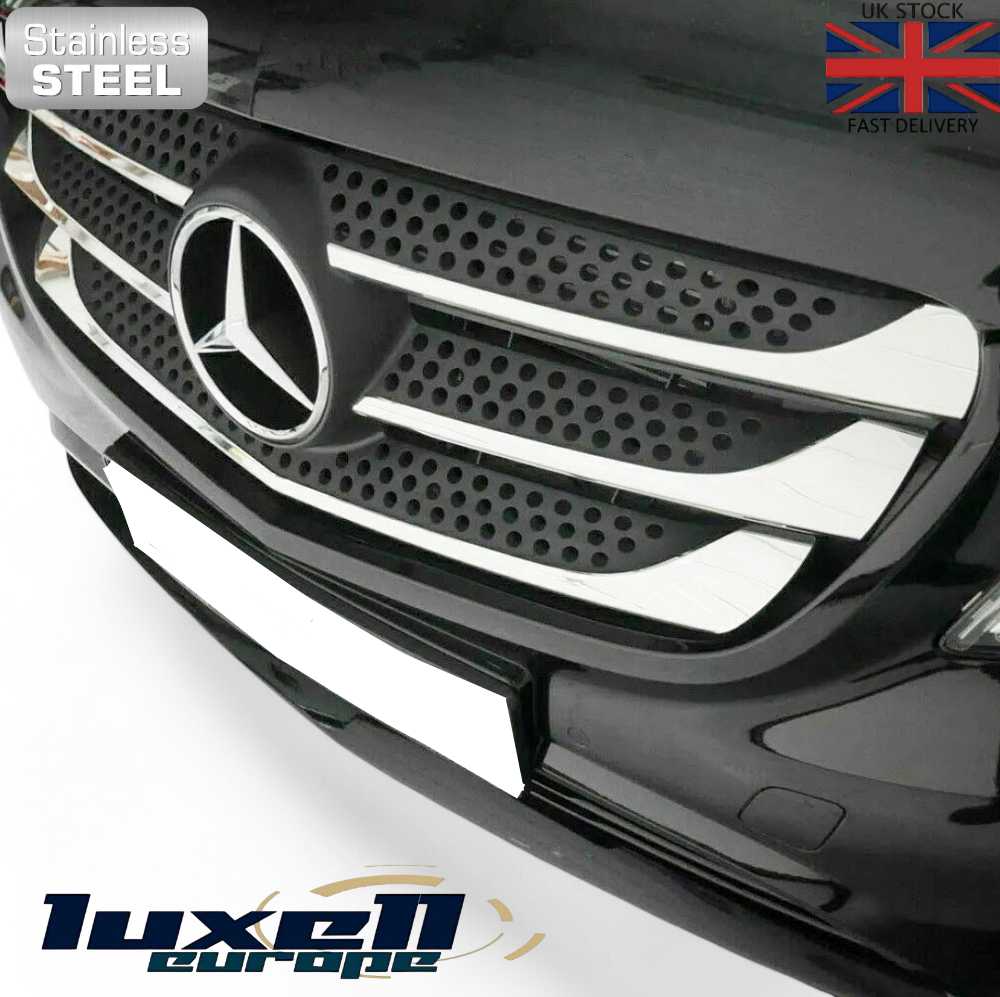 Chrome Front Grill Strips Trim 5 Pcs - Stainless Steel - Fits Mercedes Vito / Taxi W447 - Luxell Europe