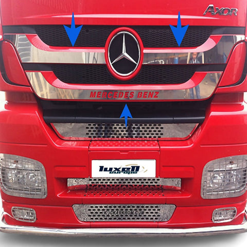 Chrome Front Grill Surround Trim Strips (3 Pcs) for Mercedes Axor 2011 - 2014 - Luxell Europe