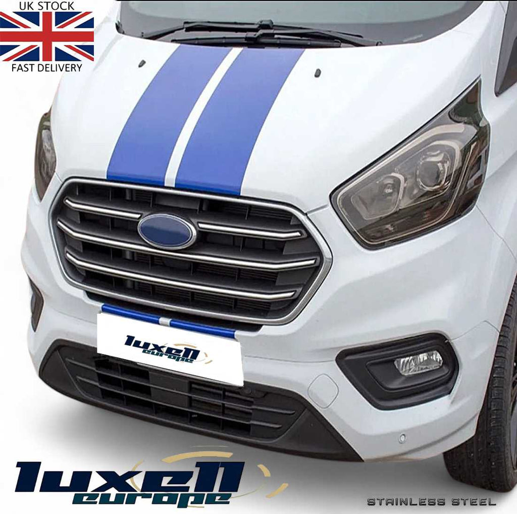 Chrome Front Grille Trim Streamer - 4 Pieces - Fits Ford Transit Custom Tourneo 2018 - 2022 - Luxell Europe