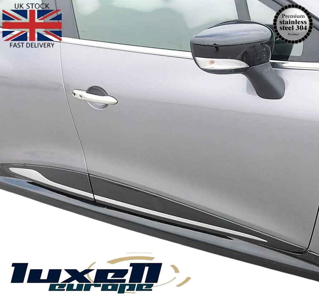 Chrome Side Door Strips for Renault Clio MK4 (2012 - 2019) | 4 - Piece Streamer Trim Set - Luxell Europe