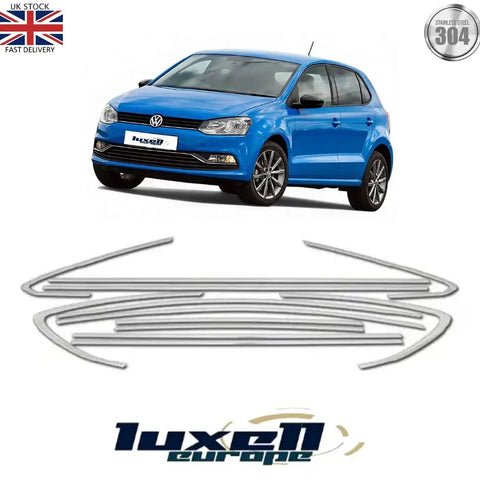 Chrome Window Frame Trim Set – Fits VW Polo 6R / 6C Hatchback (2013–2017) – 12 Pcs Stainless Steel - Luxell Europe