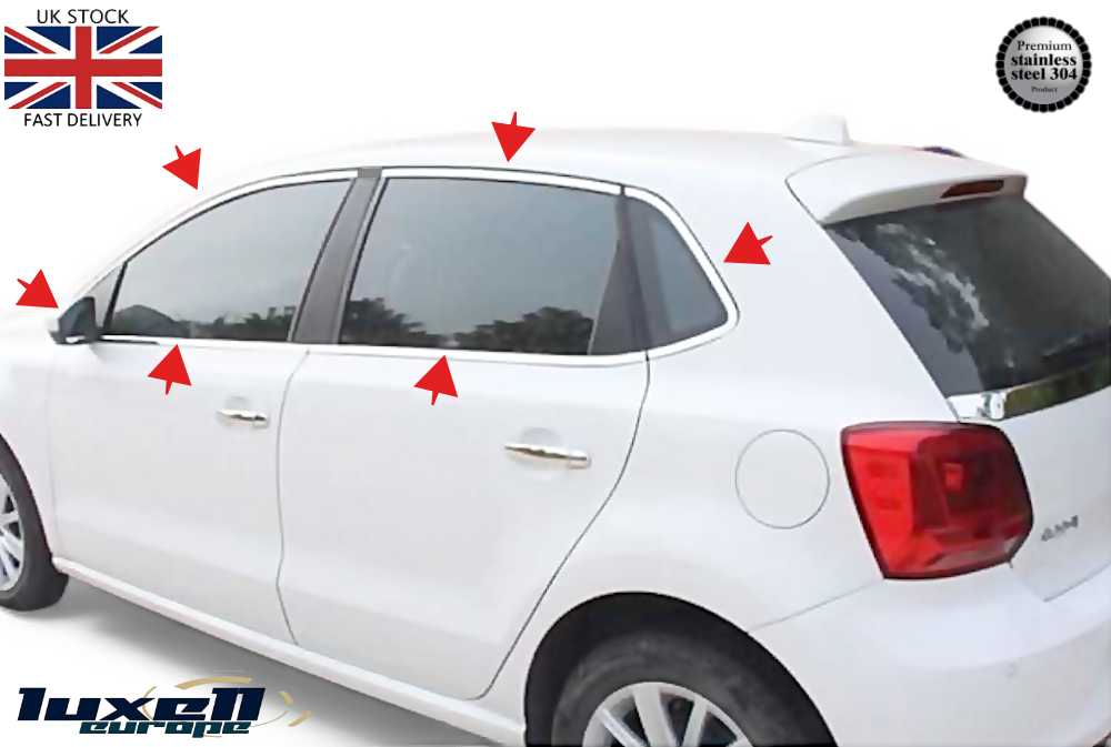 Chrome Window Frame Trim Set – Fits VW Polo 6R / 6C Hatchback (2013–2017) – 12 Pcs Stainless Steel - Luxell Europe