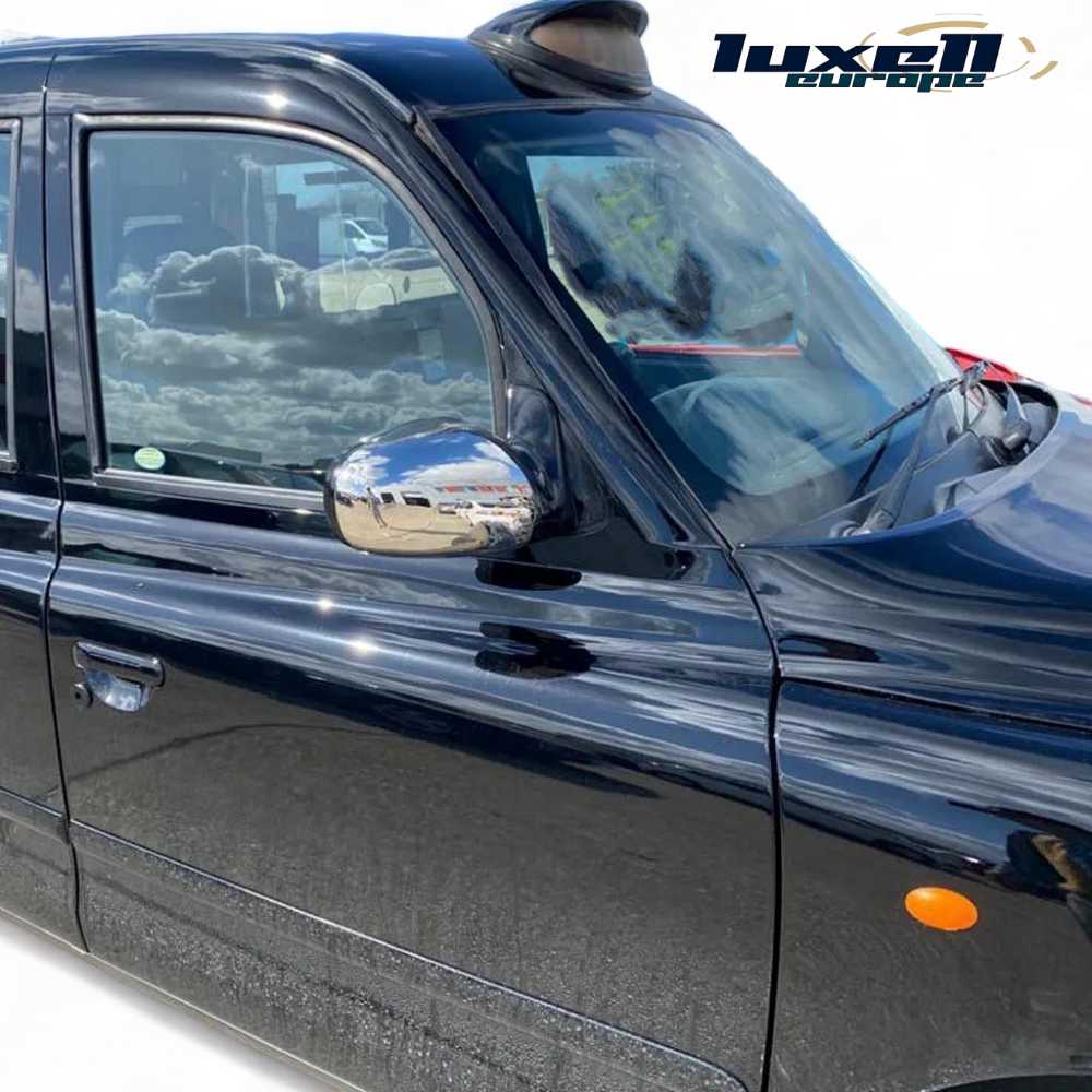 Enhance Your London Taxi with Chrome Side View Wing Mirror Trim Cover - Fits LTI TX1 TX2 TX4 - Set of 2 - Luxell Europe