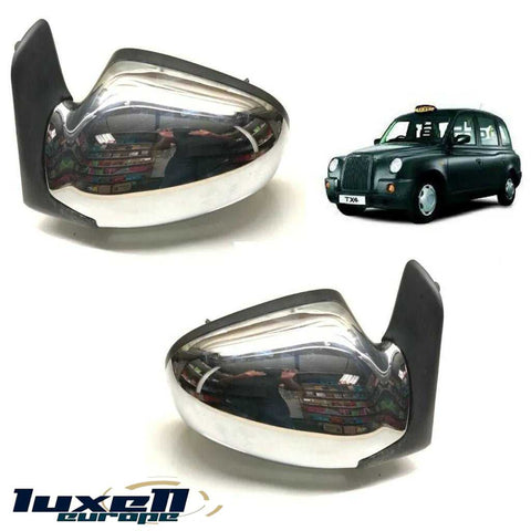Enhance Your London Taxi with Chrome Side View Wing Mirror Trim Cover - Fits LTI TX1 TX2 TX4 - Set of 2 - Luxell Europe