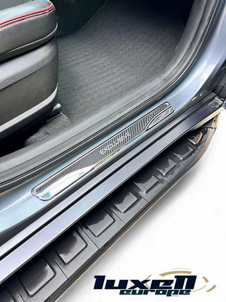 Exclusive Logo Chrome and Carbon Fiber Universal Fit Door Sill Guards - Luxell Europe