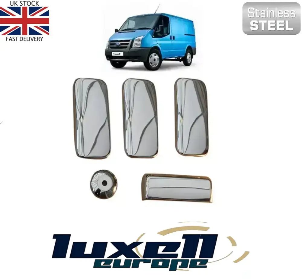 Fits Ford Transit MK6 MK7 2000 - 2013 Chrome Exterior Door Handle Cover Set 5 Pcs (4 DOOR) - Luxell Europe