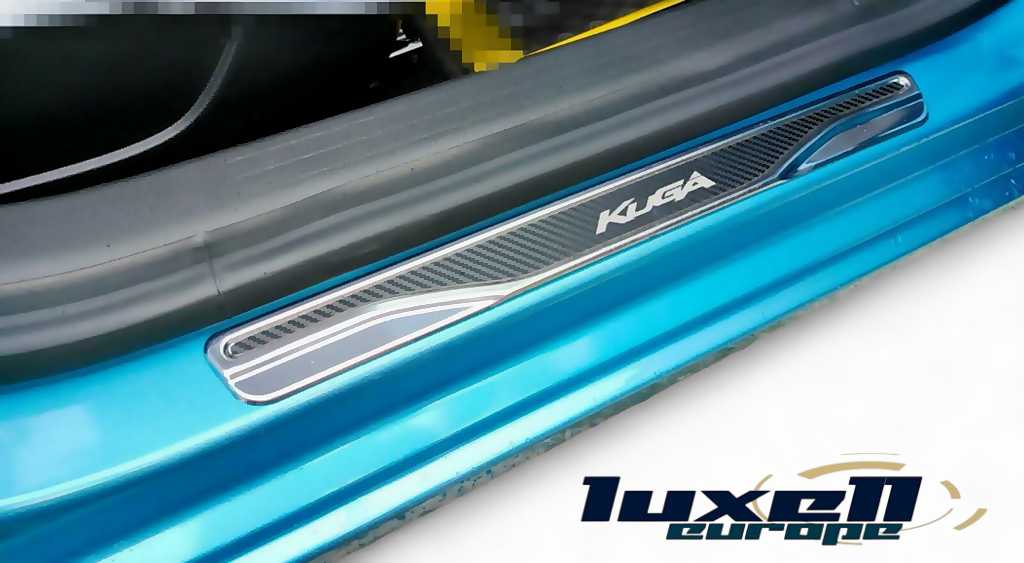 For Ford Kuga Chrome & Carbon Door Sill Scratch Guard Stainless Steel - Luxell Europe