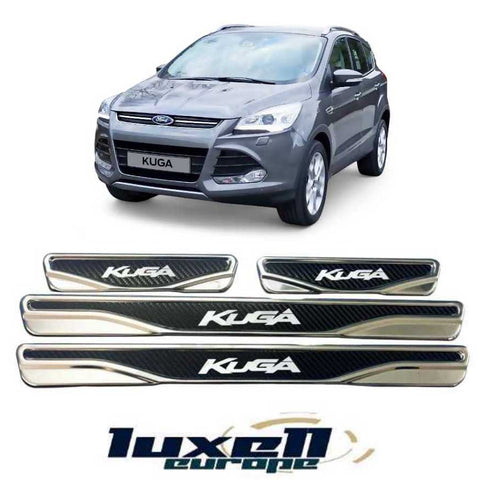 For Ford Kuga Chrome & Carbon Door Sill Scratch Guard Stainless Steel - Luxell Europe
