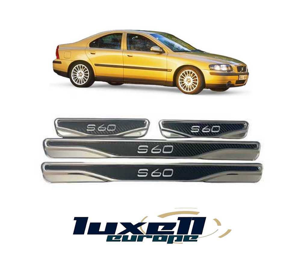 For Volvo S-60 Chrome & Carbon Door Sill Scratch Guard Stainless Steel - Premium Quality Accessories - Luxell Europe