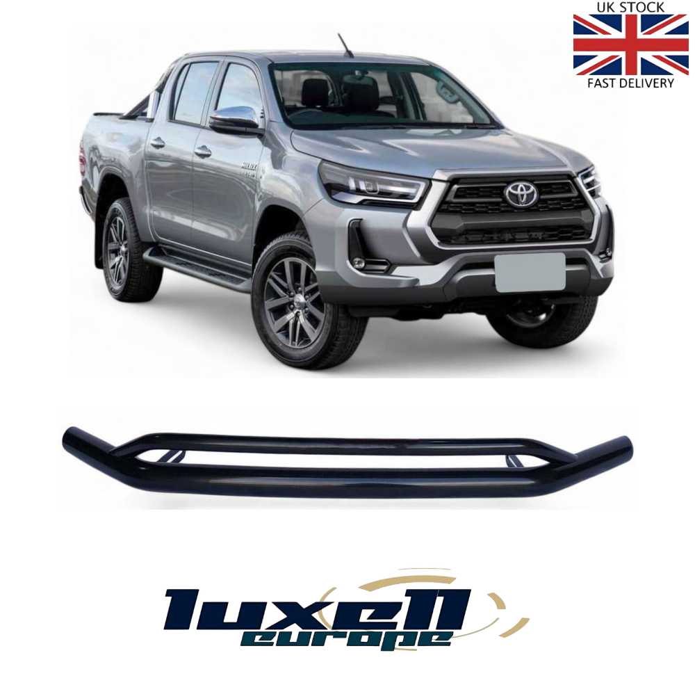 Front Double Spoiler Bull Bar - Black Finish, 76mm - Fits Toyota Hilux 2020 - Onwards - Luxell Europe