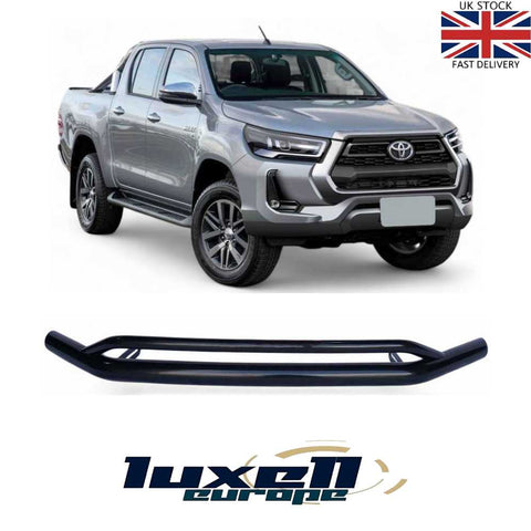 Front Double Spoiler Bull Bar - Black Finish, 76mm - Fits Toyota Hilux 2020 - Onwards - Luxell Europe